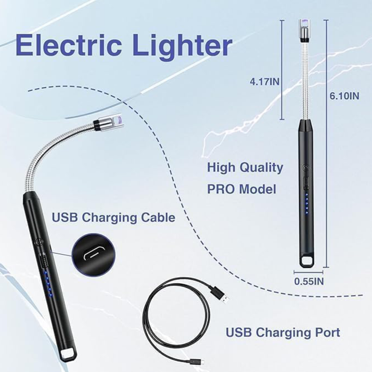 Rechargeable Electric Gas Lighter for Kitchen, Lighter for Gas Stove, Candles, Pooja, C-Type USB, Kitchen Tools, Multi Purpose - 360° Flexible & Windproof