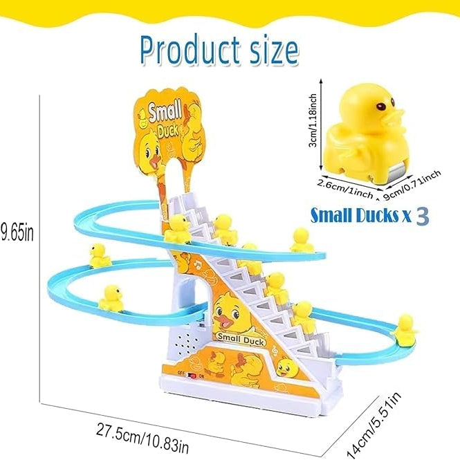 Fun Express Duck Slide Toy Set, Funny Automatic Stair-Climbing Ducklings Cartoon Race Track Set Duck Roller Coaster Escalator Toy with Flashing Lights and Music (Duck Track Set)