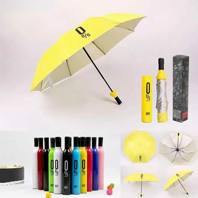 Folding Portable Umbrella with Bottle Cover for UV Protection & Rain