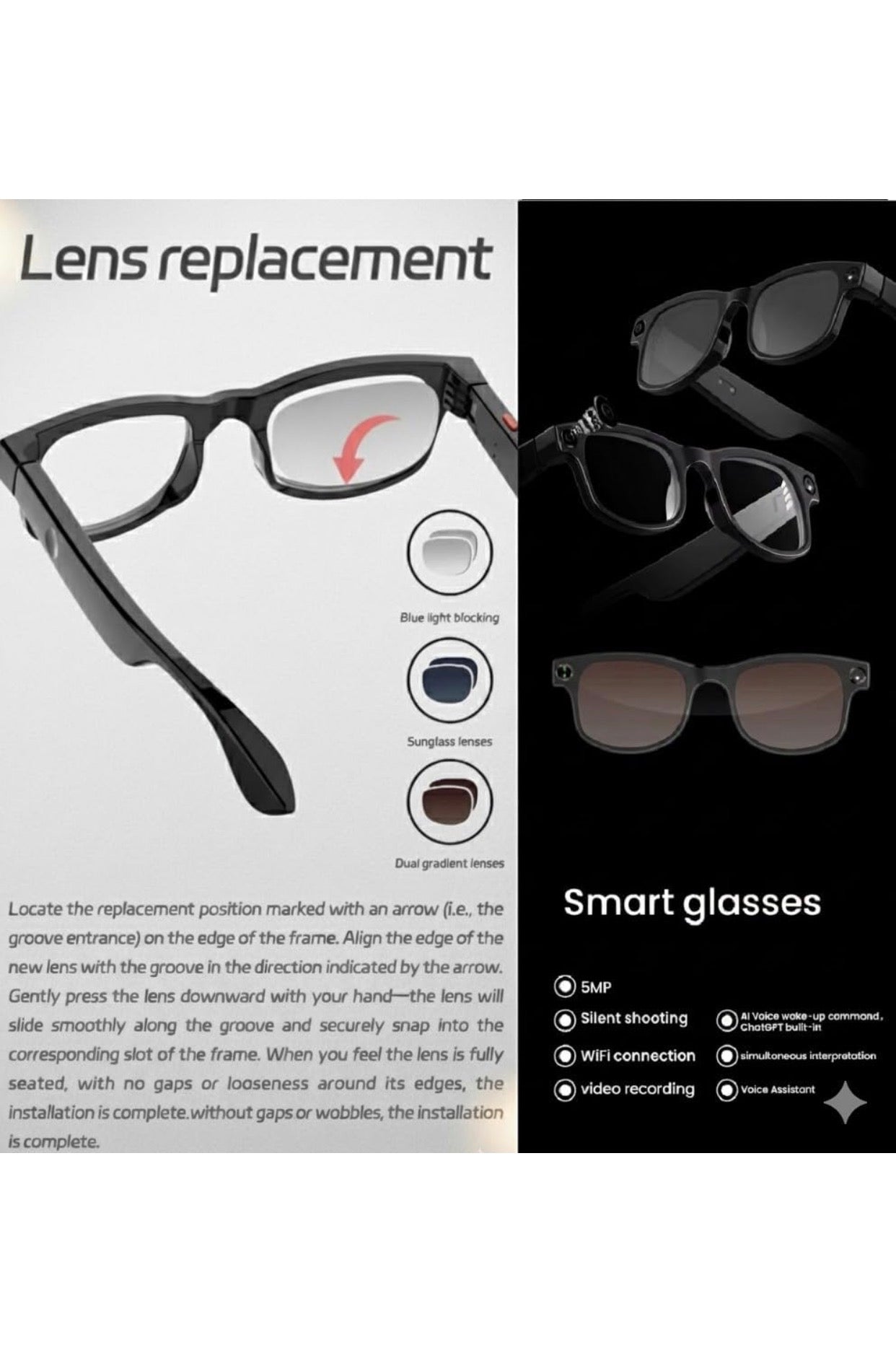 AI Video Smart Glasses for Men & Women- 8MP HD Video Recording Camera, Bluetooth Audio/Calls, Voice Assistant for Outdoor Sports & Driving