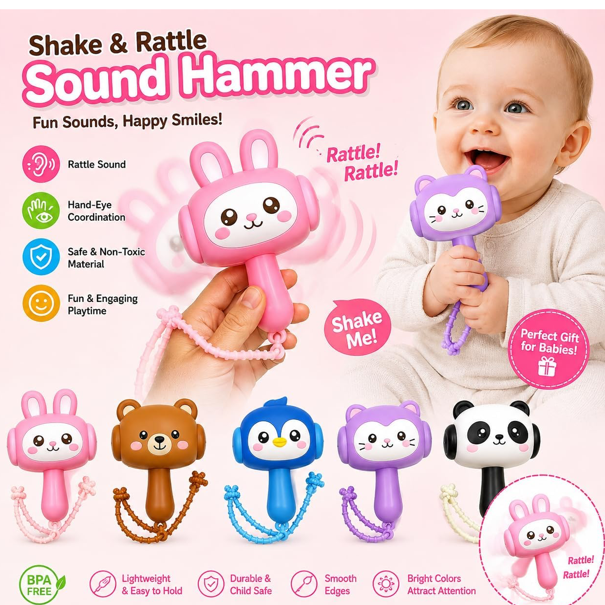 Combo Pack of 2Pcs New Cute Hammer squeaky Baby Toy