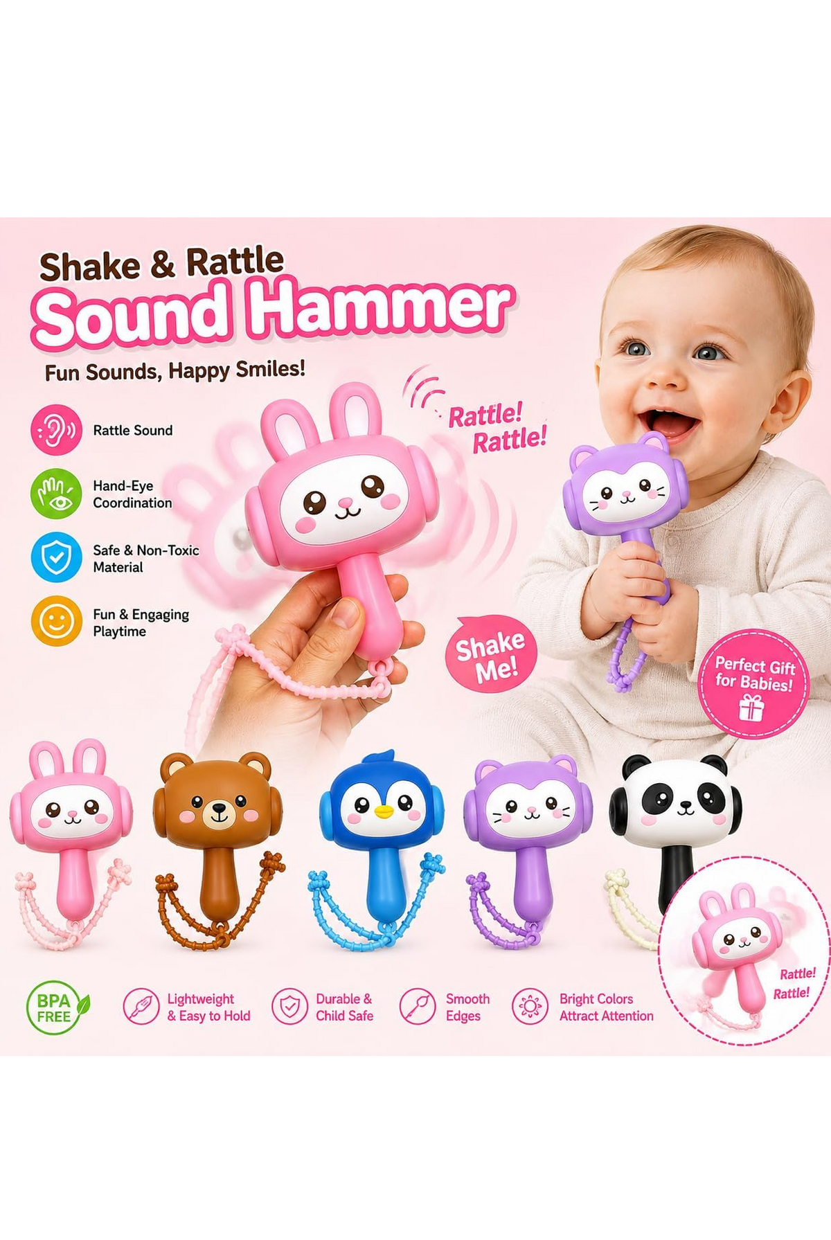 Combo Pack of 2Pcs New Cute Hammer squeaky Baby Toy