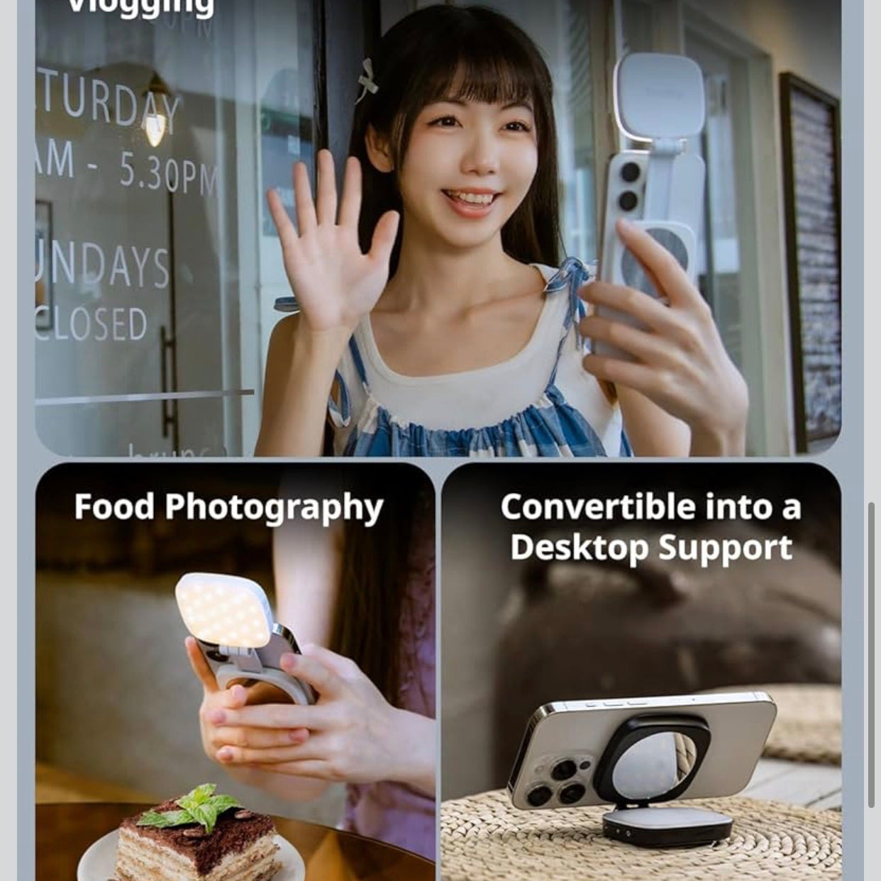 Magnetic Selfie Light for iPhone, Phone Light with a Mirror, Instant Attachment for MagSafe, for Selfies, Video.