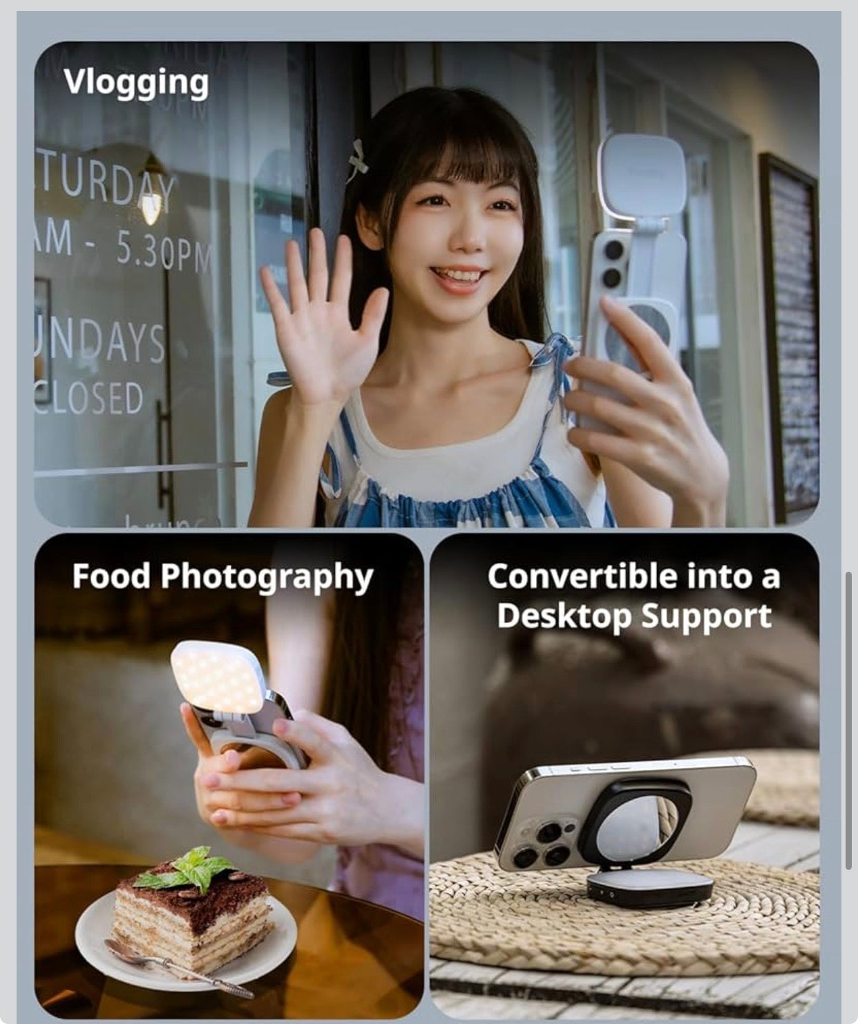 Magnetic Selfie Light for iPhone, Phone Light with a Mirror, Instant Attachment for MagSafe, for Selfies, Video.