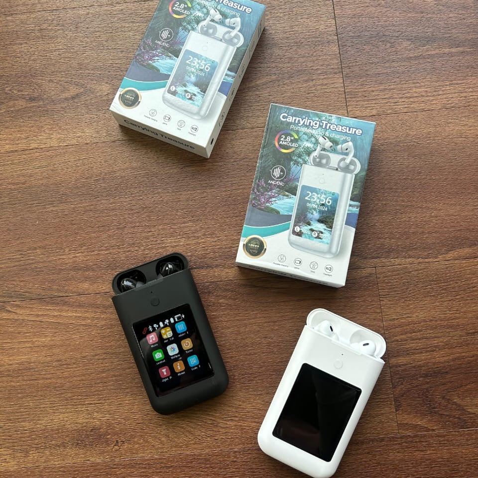 TWS Wireless Earbuds with 2.8
Inch HD Touch Screen, 8000mAh Power Bank,