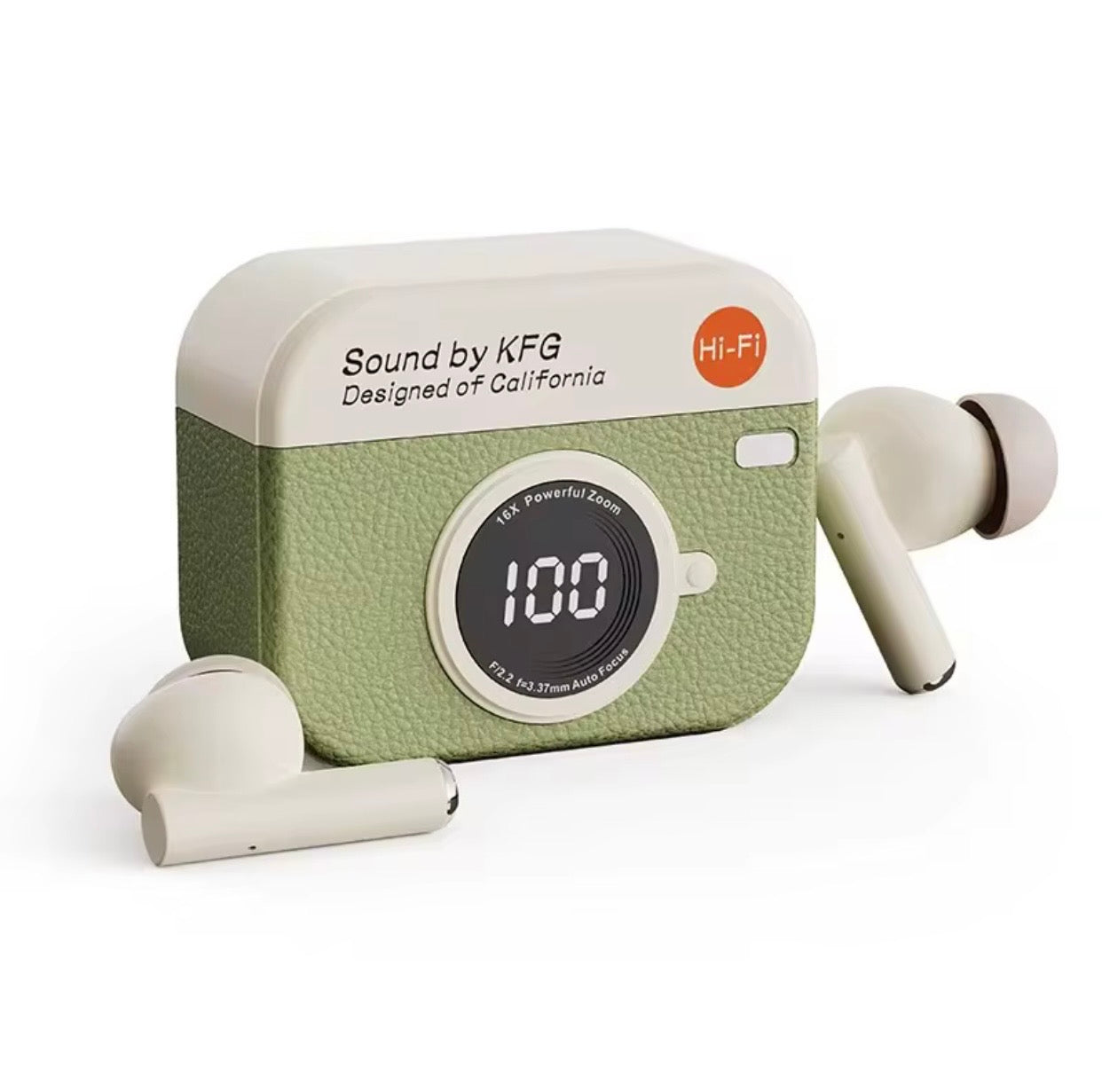 Retro Camera Leather Grain Design Wireless Earbuds Semi-In-Ear Earphones With Screen Digital Display