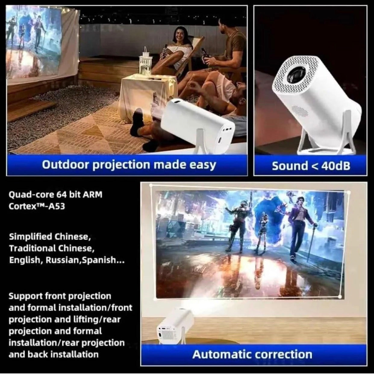 Android Portable Projector for Home 720p Native FHD and UHD Support Build in Speakar