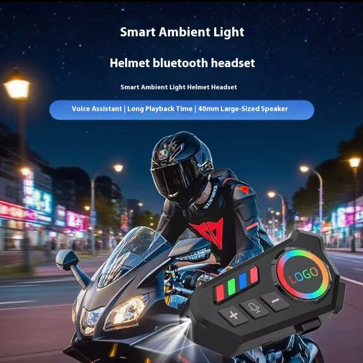 Wireless Motorcycle Helmet Bluetooth Headset | Dual Stereo Speakers Hands-Free Music & Call Control | Mic Earphones 8H Backup Play | Compatible with Android & iOS