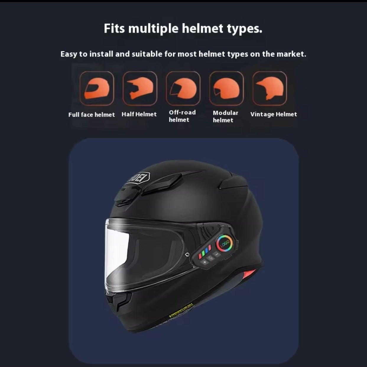 Wireless Motorcycle Helmet Bluetooth Headset | Dual Stereo Speakers Hands-Free Music & Call Control | Mic Earphones 8H Backup Play | Compatible with Android & iOS