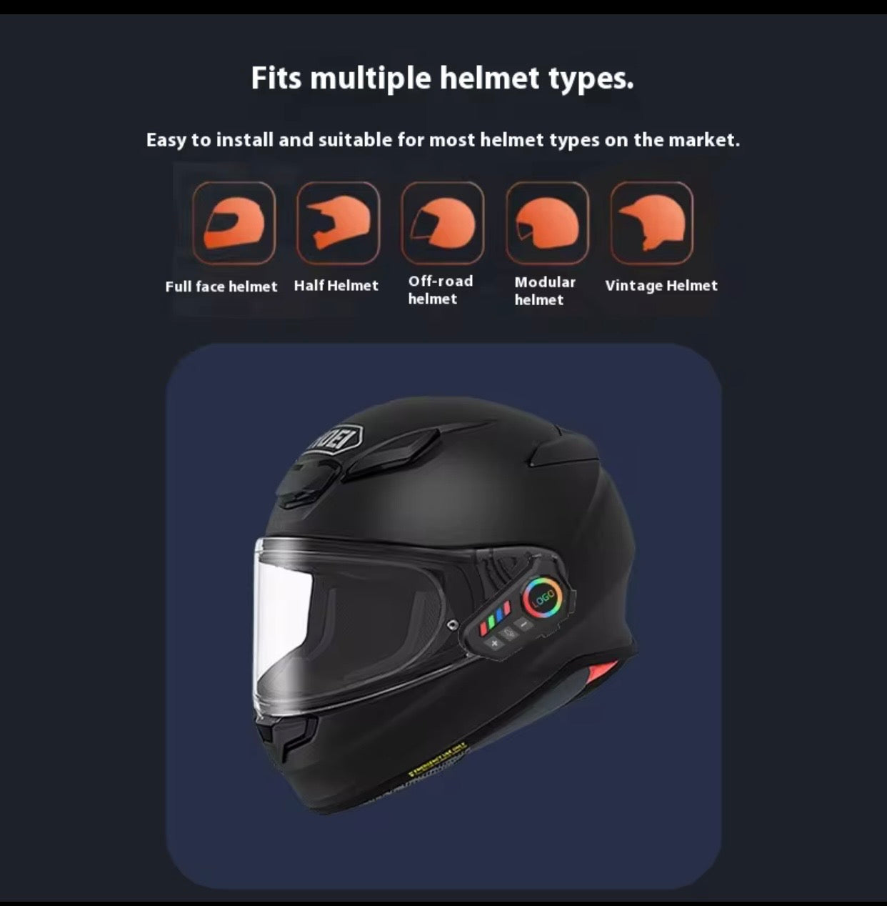 Wireless Motorcycle Helmet Bluetooth Headset | Dual Stereo Speakers Hands-Free Music & Call Control | Mic Earphones 8H Backup Play | Compatible with Android & iOS