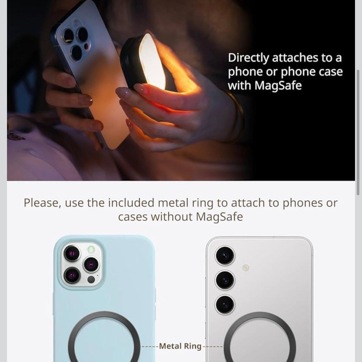 Magnetic Selfie Light for iPhone, Phone Light with a Mirror, Instant Attachment for MagSafe, for Selfies, Video.