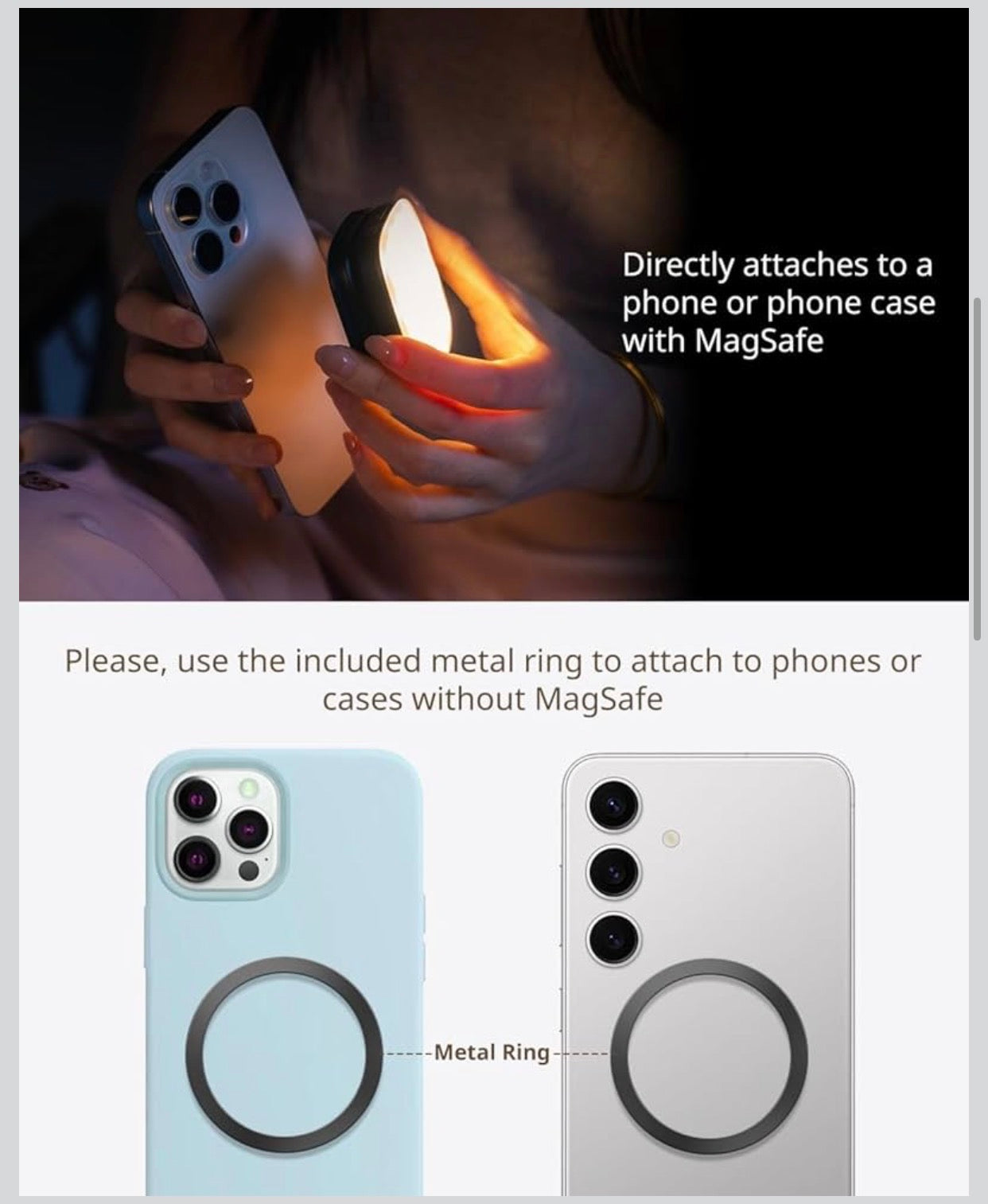 Magnetic Selfie Light for iPhone, Phone Light with a Mirror, Instant Attachment for MagSafe, for Selfies, Video.