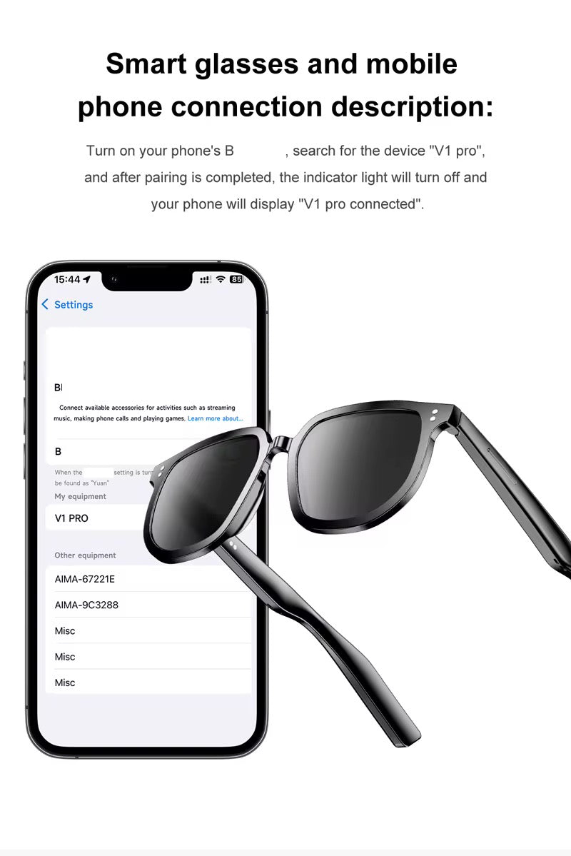 V1 Pro Fashion Smart Sunglasses UV Protection Music Player HD Phone Call Open Ear BT Headset Outdoor Sports Smart Sun Glasses