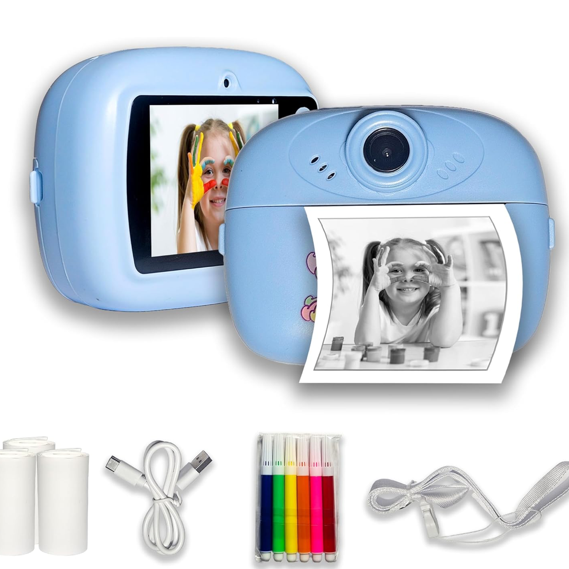 Kids Instant Digital Print Camera Mini Digital Photo with Games | Fun Learning Toy for Boys & Girls Ages 4-18 .Ideal Gift for Kids (Blue/Pink)