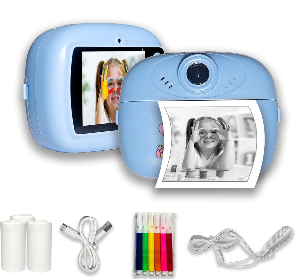 Kids Instant Digital Print Camera Mini Digital Photo with Games | Fun Learning Toy for Boys & Girls Ages 4-18 .Ideal Gift for Kids (Blue/Pink)