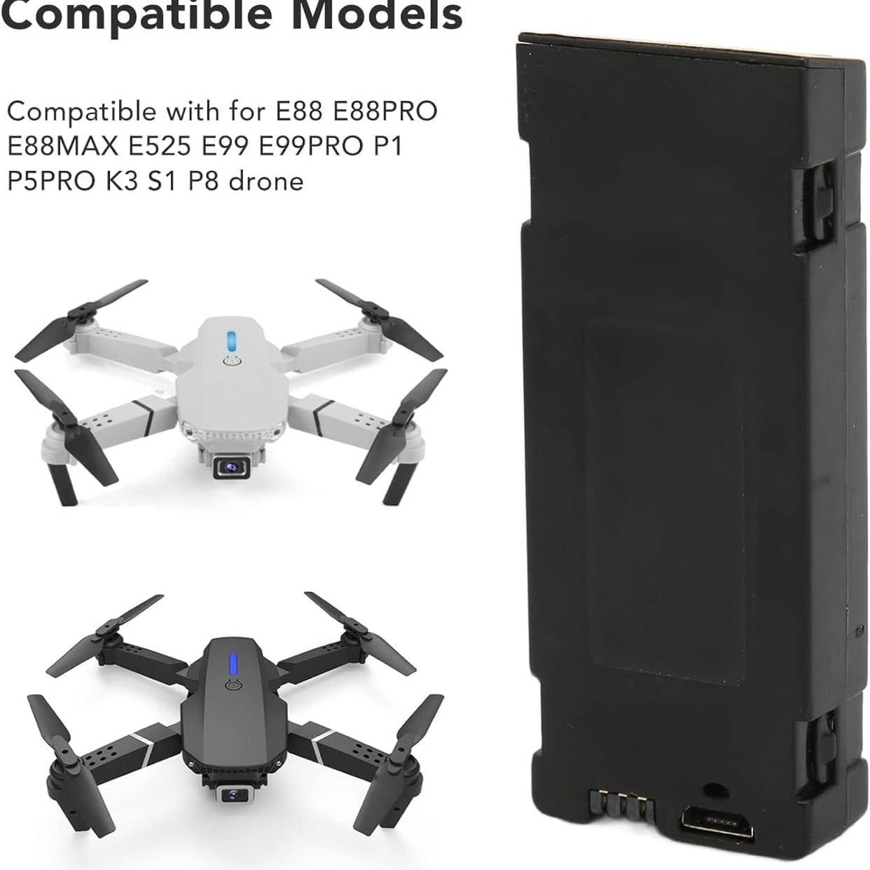 2 pcsDrone-Battery-Thermal-Insulation-RC-UAV-Battery-Plug-and-Play-3.7V-1800mAh-Battery-E88-E88pro-all-1PCS