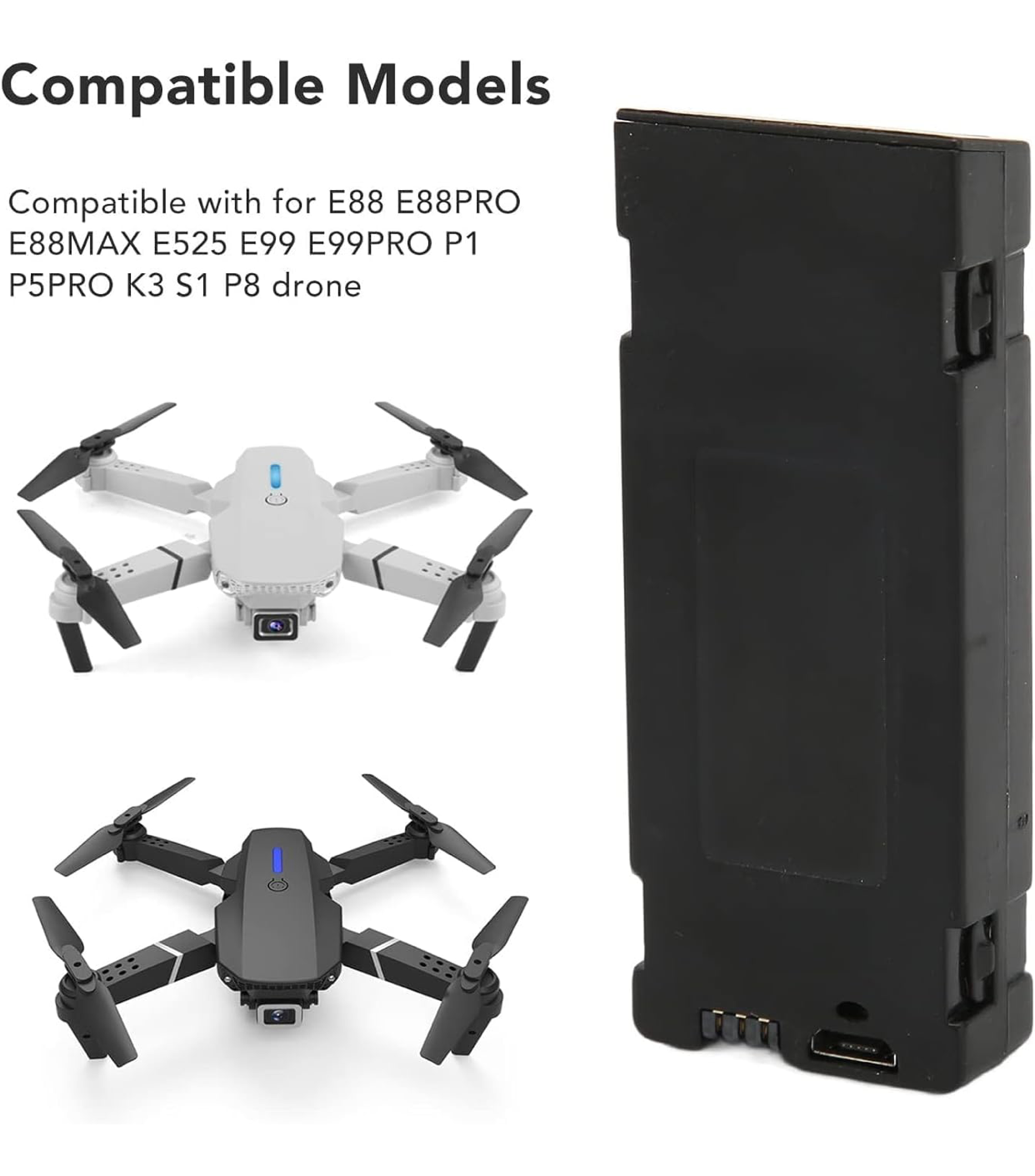 2 pcsDrone-Battery-Thermal-Insulation-RC-UAV-Battery-Plug-and-Play-3.7V-1800mAh-Battery-E88-E88pro-all-1PCS