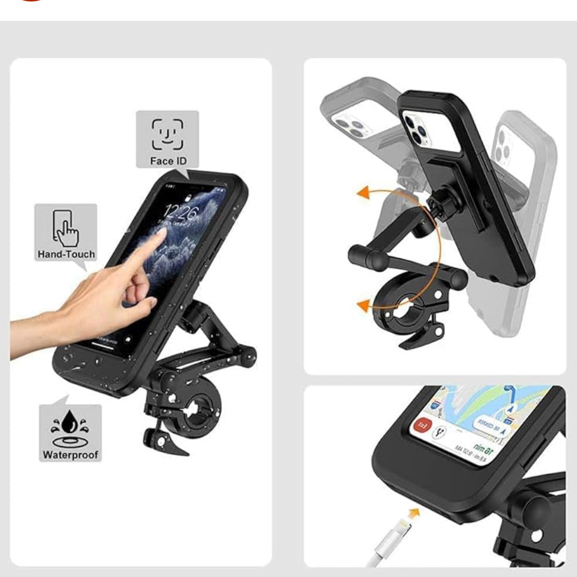 Premium Waterproof Bike Phone Holder 360° Rotation Motorcycle Waterproof Case Universal Bicycle Handlebar Mount with Sensitive Touch Screen .