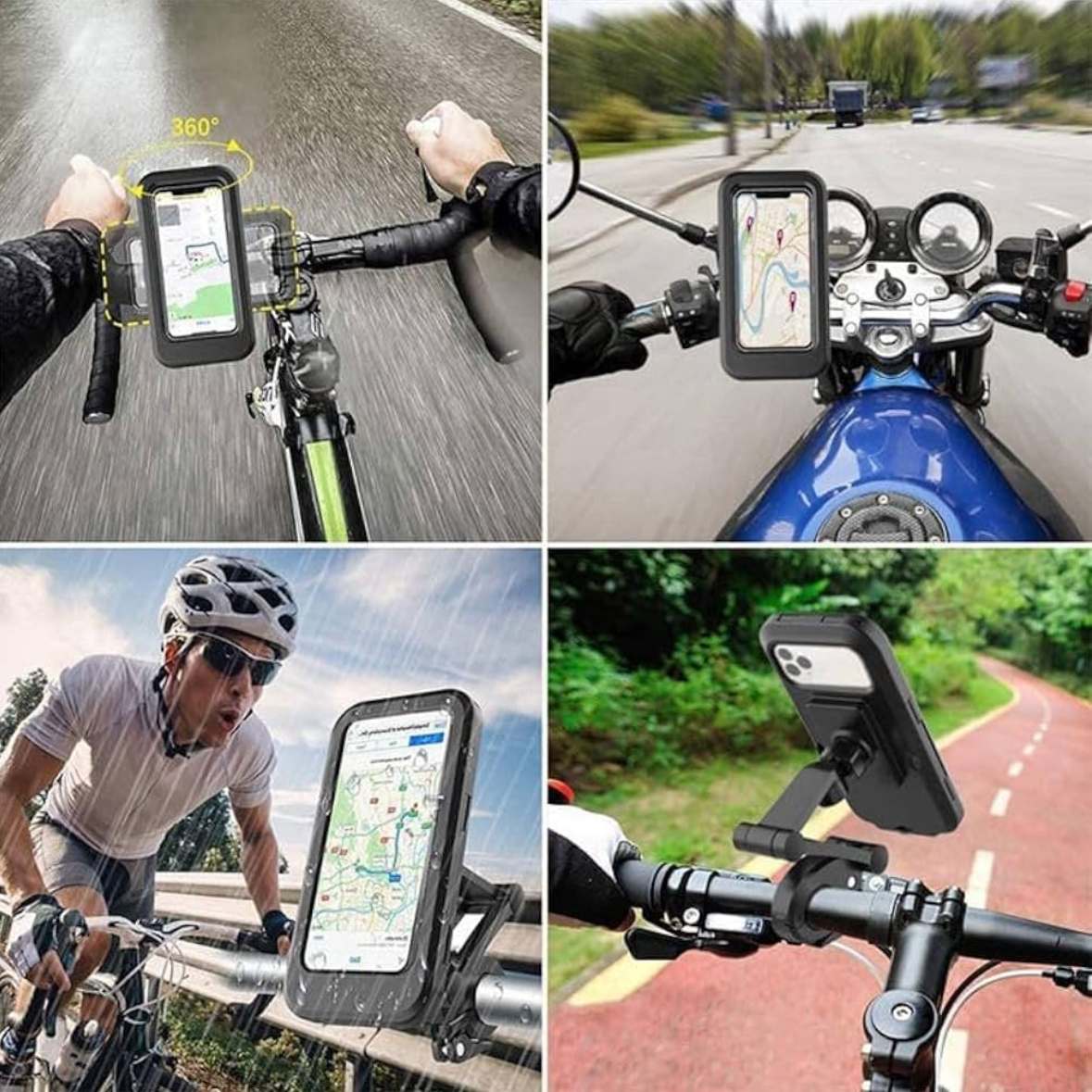 Premium Waterproof Bike Phone Holder 360° Rotation Motorcycle Waterproof Case Universal Bicycle Handlebar Mount with Sensitive Touch Screen .