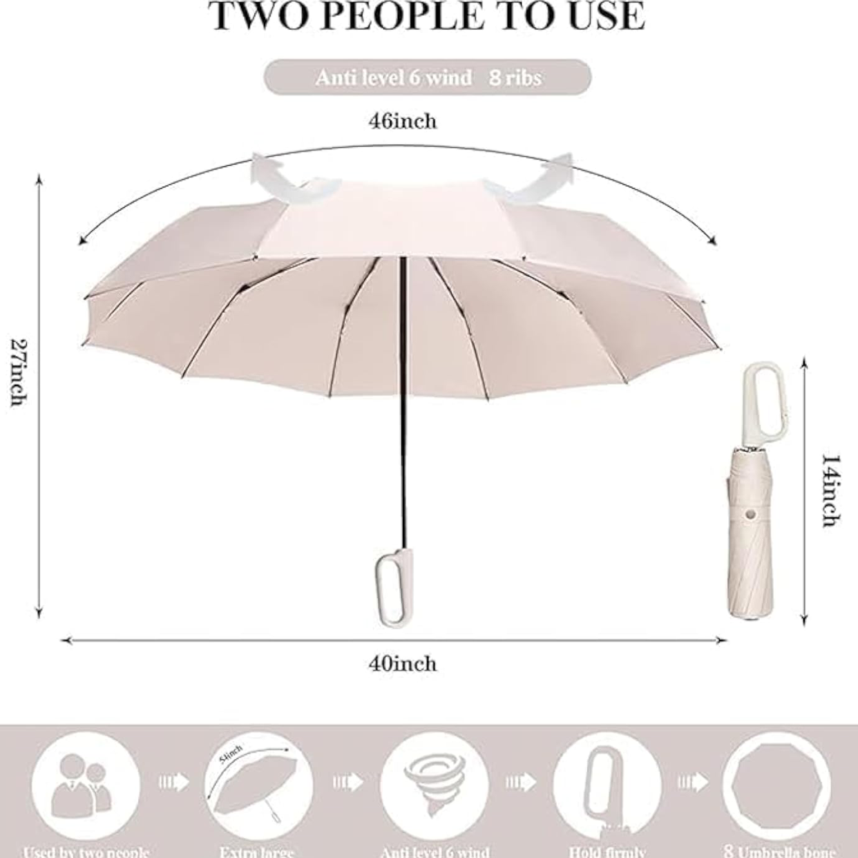 Windproof Travel Umbrella, Automatic Umbrellas for Rain, Portable & Compact Umbrellas for Backpack, Strong UV for Protection, Folding Small Sun Umbrella for Car, Walking, Coral Pink, 38 inches