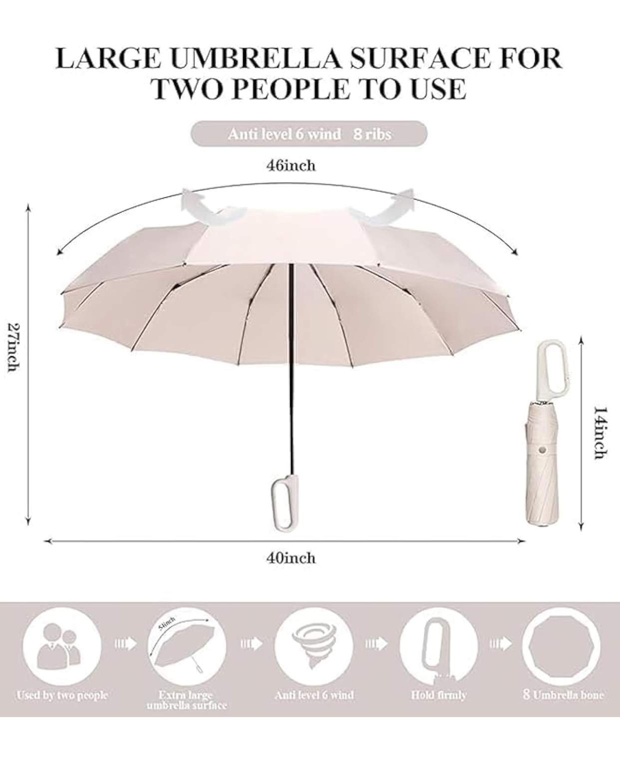 Windproof Travel Umbrella, Automatic Umbrellas for Rain, Portable & Compact Umbrellas for Backpack, Strong UV for Protection, Folding Small Sun Umbrella for Car, Walking, Coral Pink, 38 inches