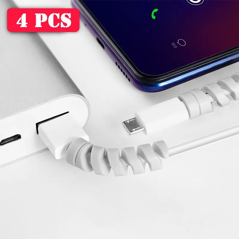 4PCS Cable Protector Silicone Bobbin Winder Wire Cord Cable Organizer Cover for Iphone Cell Phone USB Charger Cable Accessory