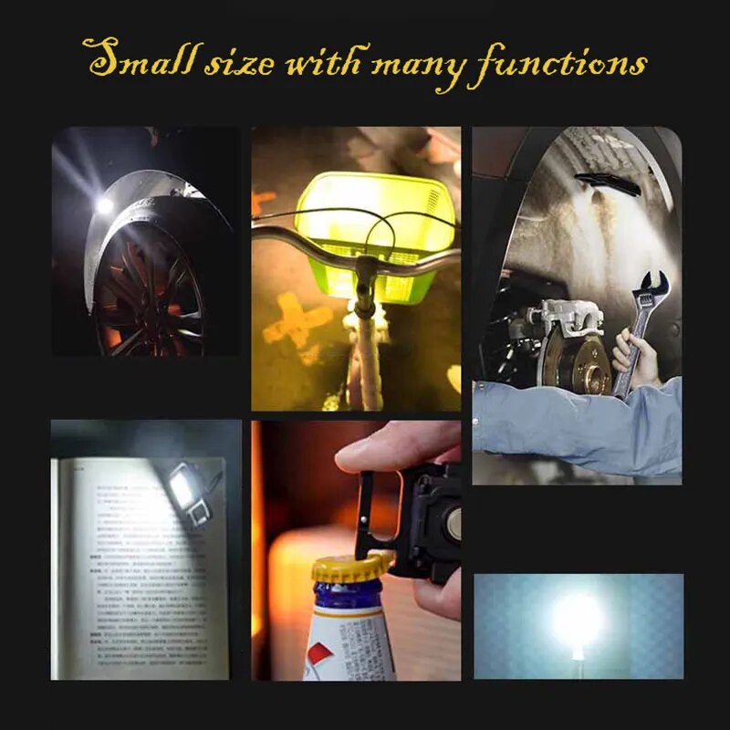 Mini COB Keychain Light 3 Modes USB Rechargeable Work Lights Multifunctional Hiking Camping Portable Lamp Magnet Torches Lamps